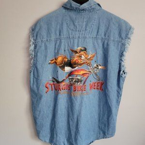 Thunder Threads Sturgis 2007 Cut Off Denim Bike Week Collared XL Jacket